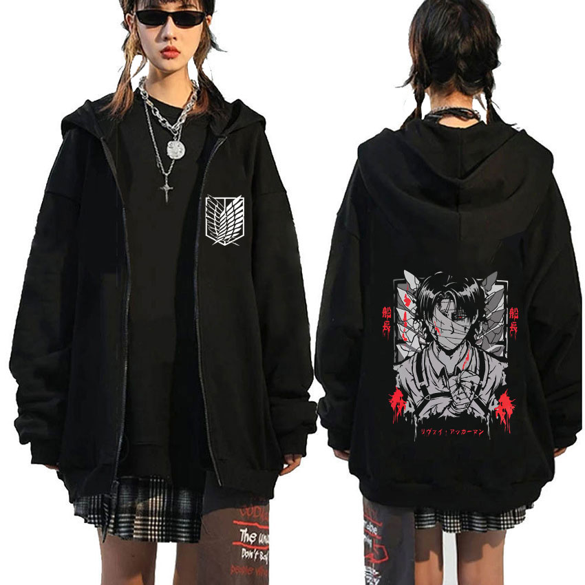 Anime Merch Hoodie - Hoodie Resleting Grafis Wajah Levi Ackerman