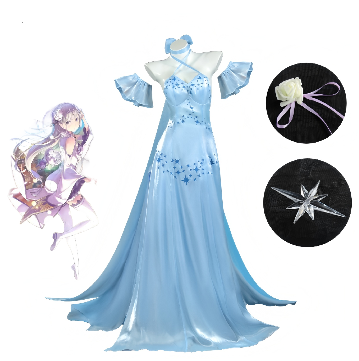 Anime Merchandise Women - Kostum Cosplay Game Re:Zero Emilia Set
