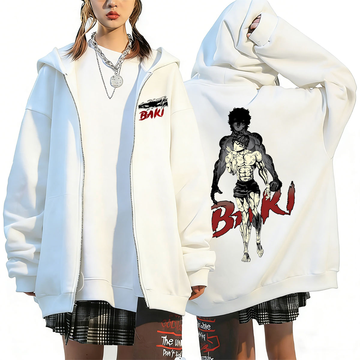 Anime Merch Hoodie - Hoodie Zipper Anime Baki The Grappler