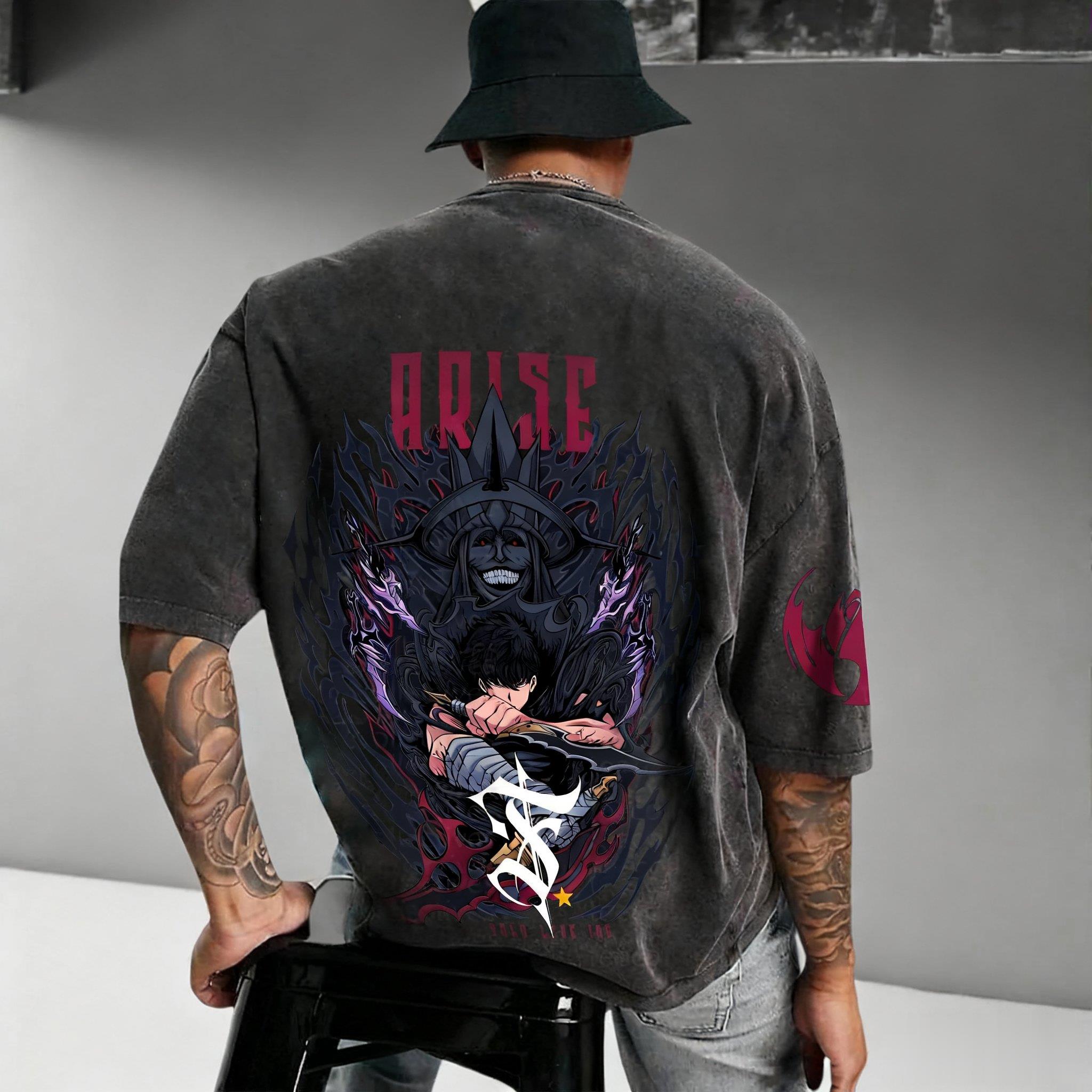 Kaos Vintage Print Anime Solo  - Anime Merchandise Solo Leveling ulasan dan harga